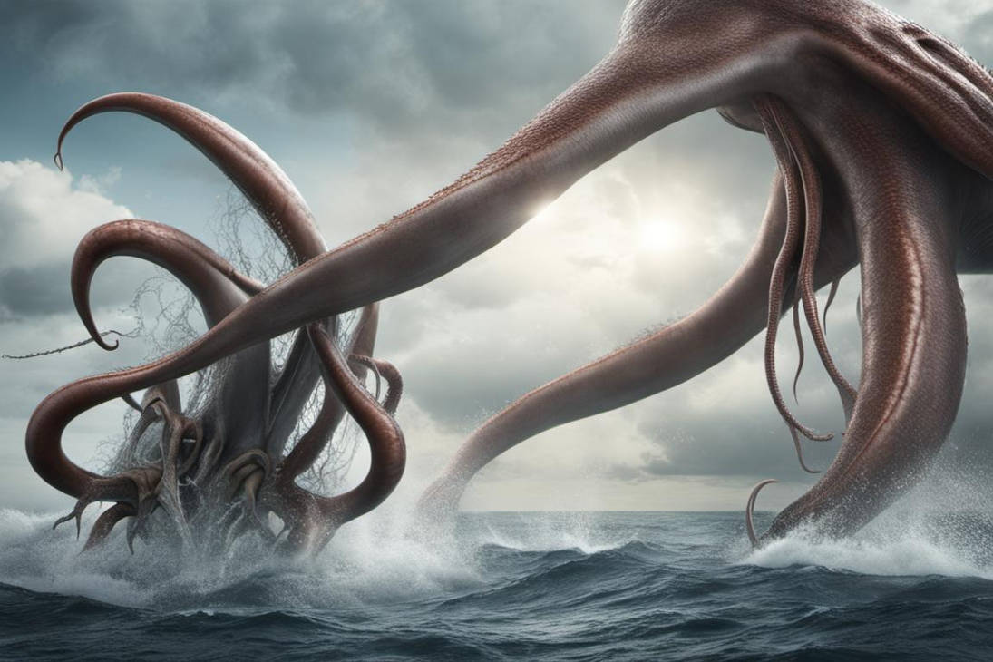 A Giant Squid And A Sea Monster Fight by kaartsi on DeviantArt