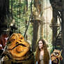 The Ewoks hands over Leia to the visitors