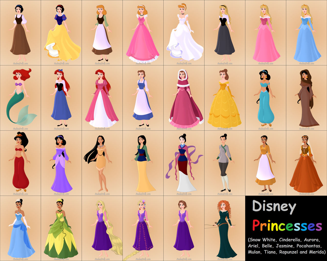 Disney Princesses (1937 - 2012) by Lady66647 on DeviantArt