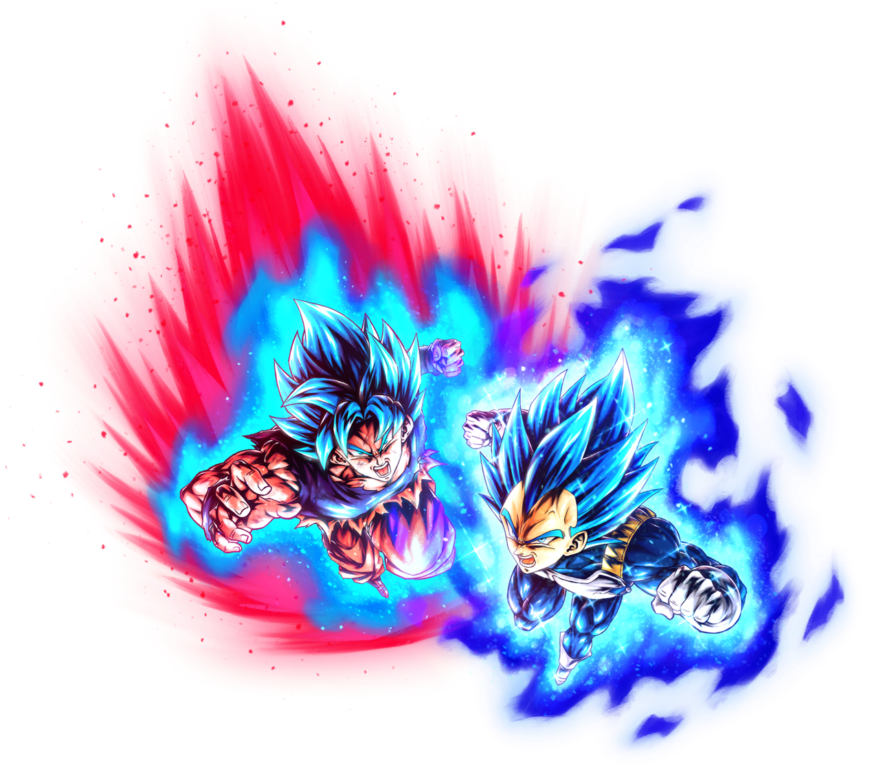 Goku SSJ Blue Kaioken x20 and Vegeta SSJ Blue Evolution vs GoD