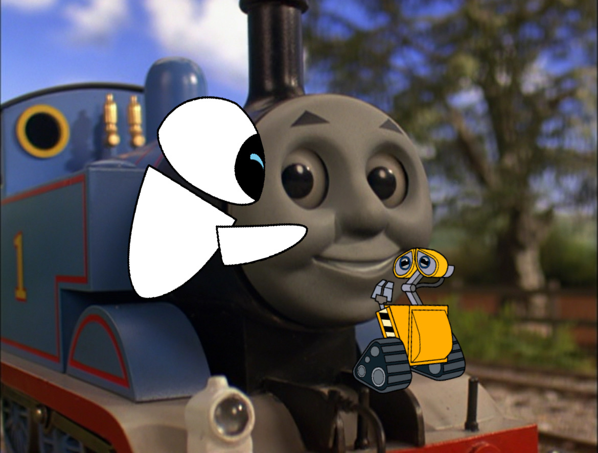 Engine Hug Thomas gets a hug from Wall-E and Eve by lopsjude311 on DeviantArt