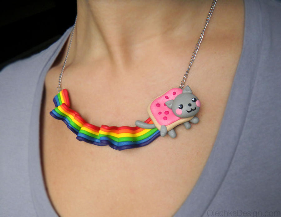 Cute Nyan Cat Necklace Long Rainbow