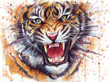 Ferocious Tiger Watercolor Painting