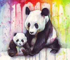 Baby and Mama Panda Watercolor