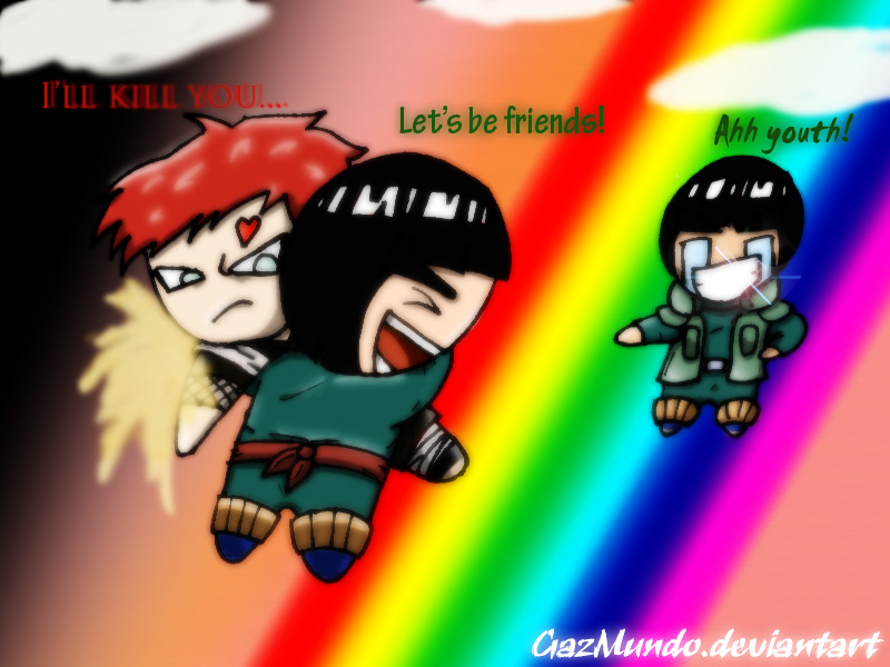 Lee hugs Gaara: Chibi style.