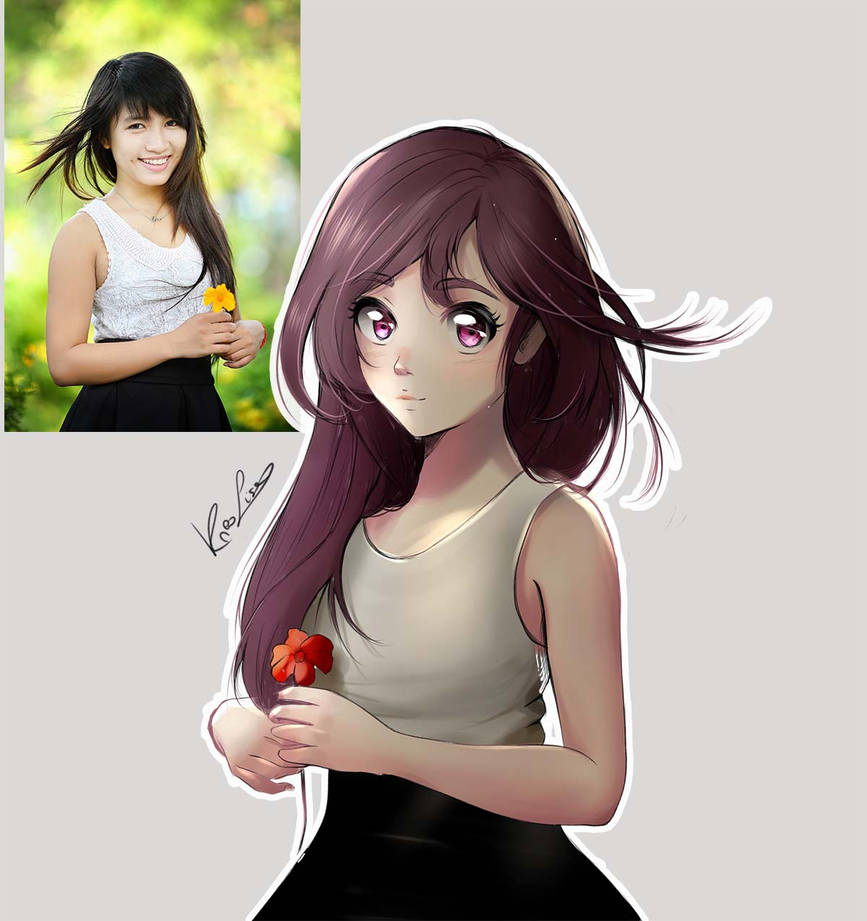 Manga girl with flower portrait manga by Lyika Manga girl with flower portrait manga by Lyika
