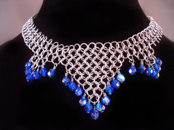 Chainmail Blue Fire Polished Bead Choker by Pharewings