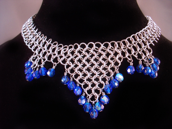 Chainmail Blue Fire Polished Bead Choker by Pharewings Chainmail Blue Fire Polished Bead Choker by Pharewings