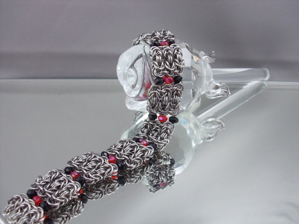 Red and Black Crystal Chainmail Cuff Bracelet