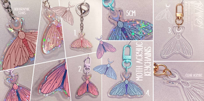 FOR SALE : acrylic keychains / moon moths (open)