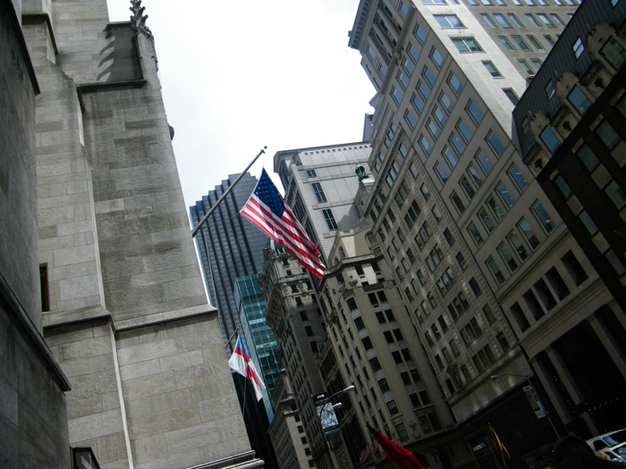 Flag creased in the wind.