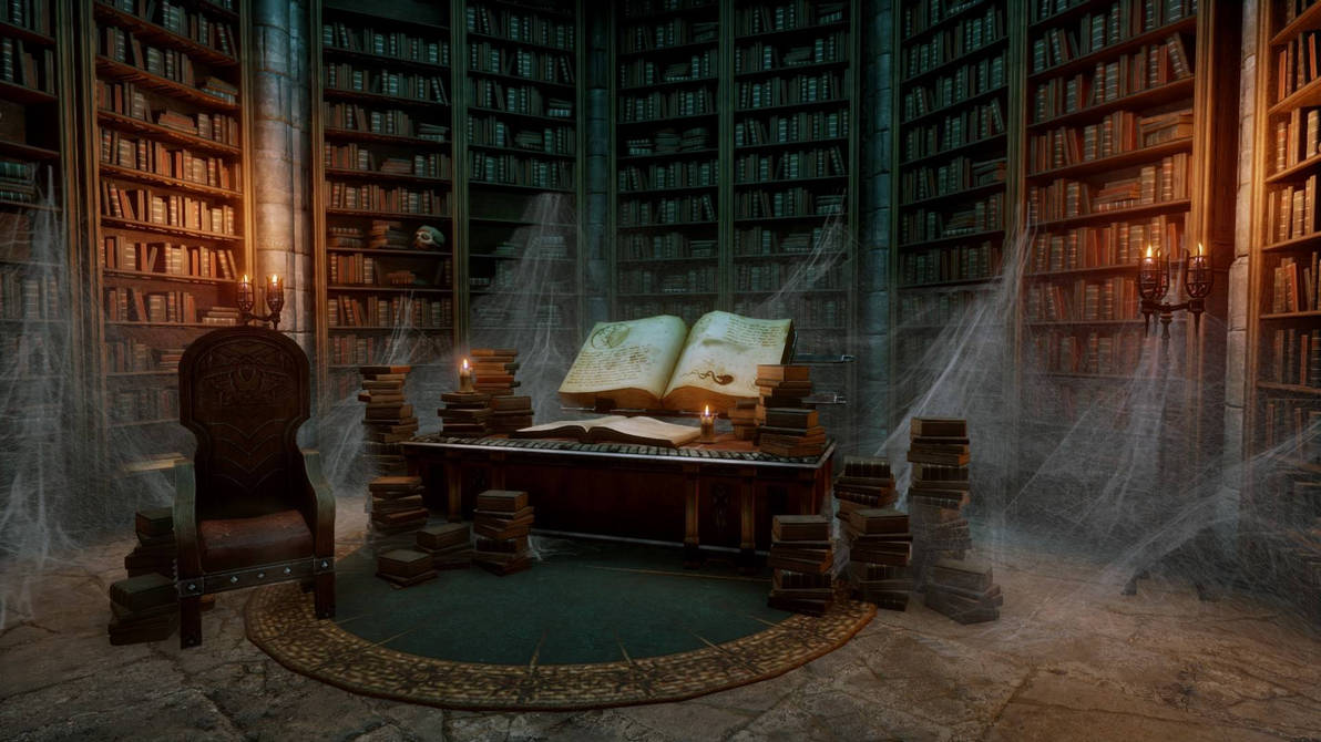 Старая фэнтези книги. Библиотека скайрим. Старинная библиотека. Сказочная библиотека. Фантастическая библиотека.
