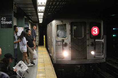 R62 (3) train arriving into 42nd Street