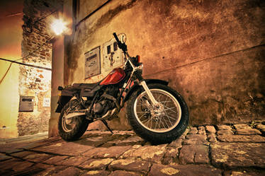Motorcycle in a narrow street