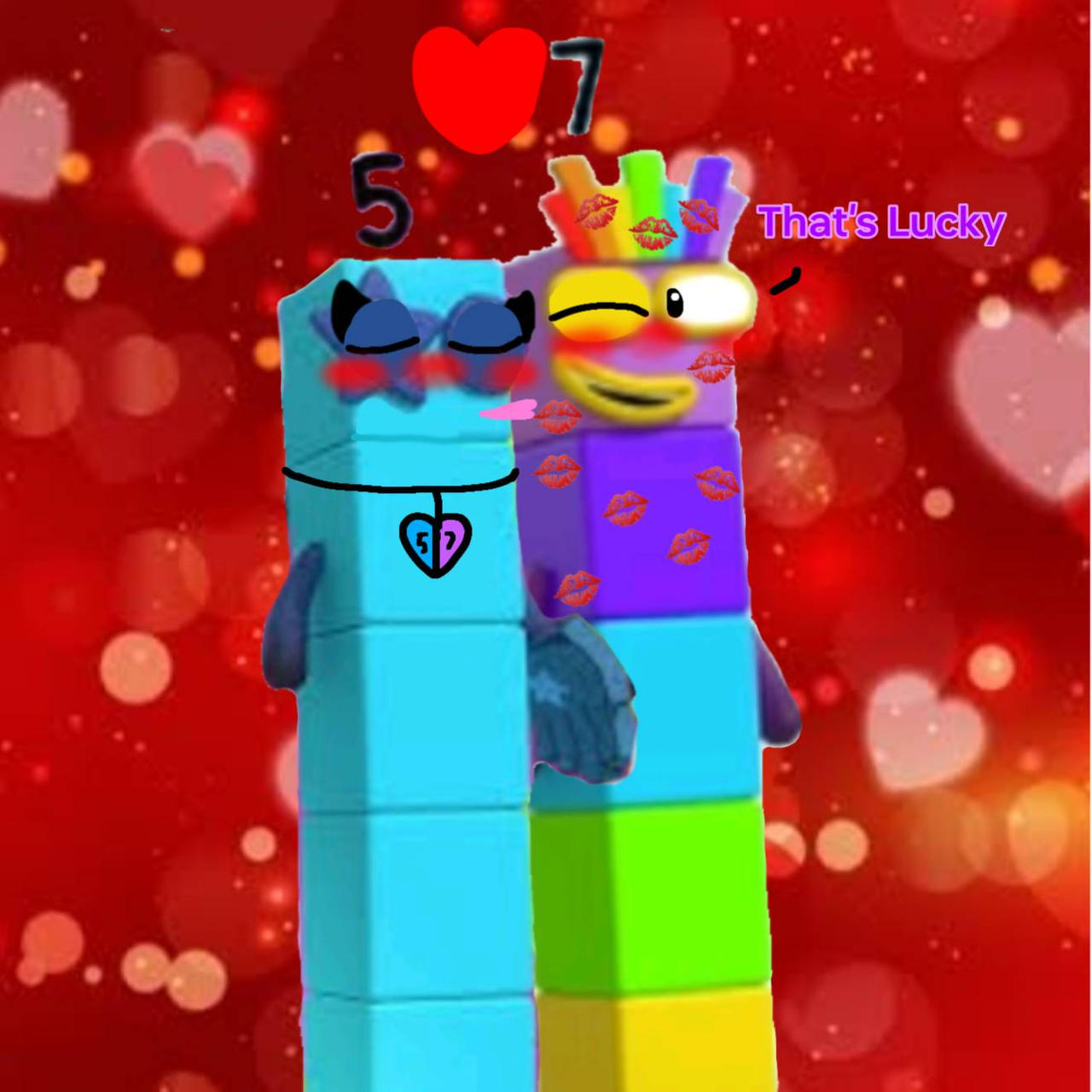 Numberblock 5 kiss 7 in heart background by NeliaNana5 on DeviantArt