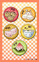 Dim Sum, NOM NOM - Button Set