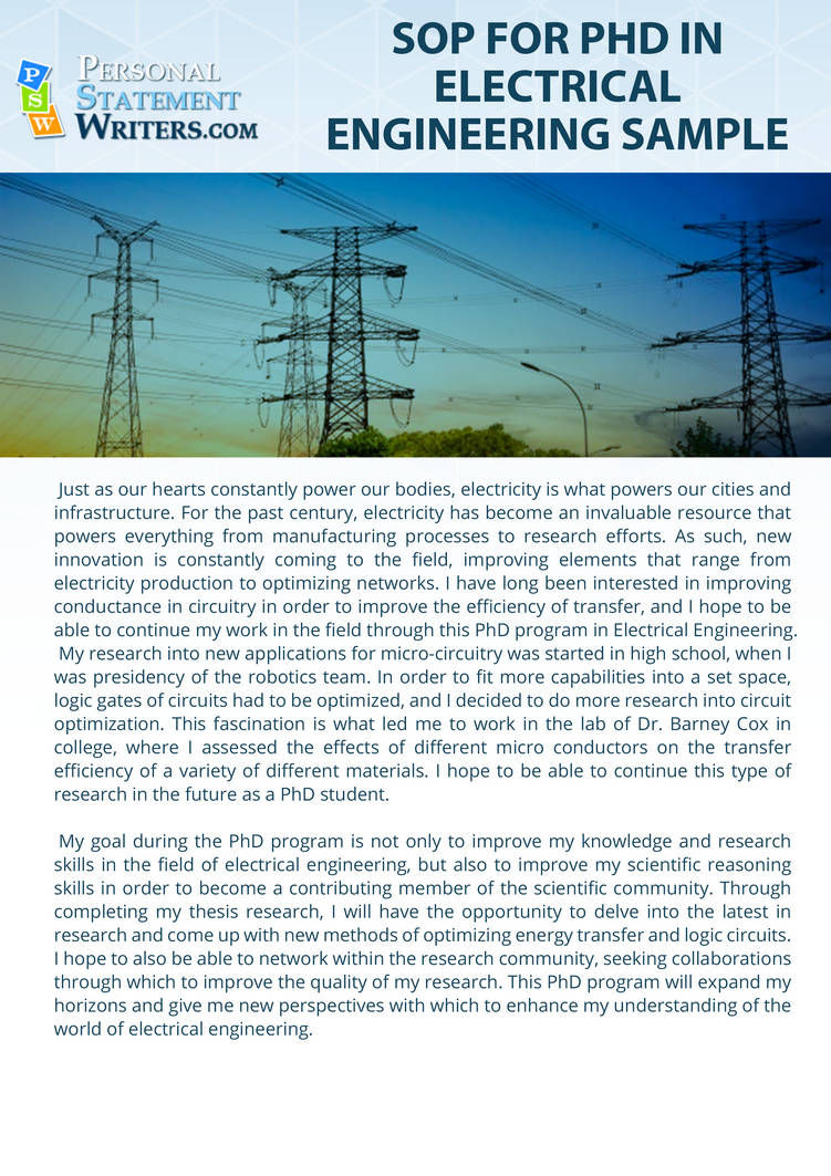 Engineering Soo Examples Sop for PHD in Electrical Engineering Sample by PSWritersSamples on ...
