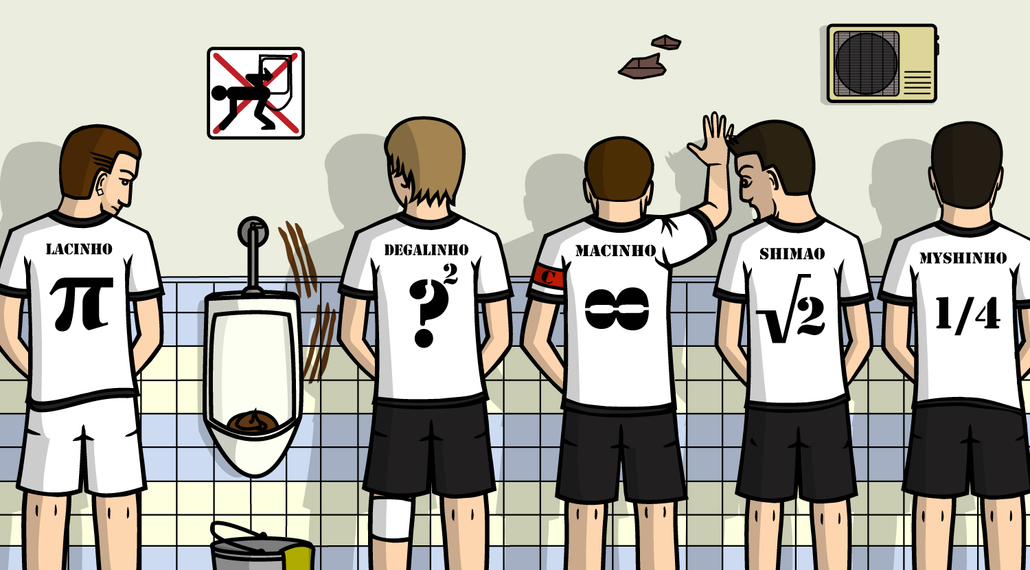 Soccer team in toilet room