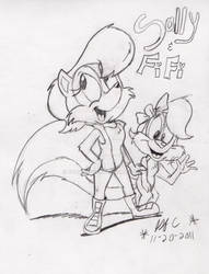 Sally Acorn and Fifi LaFume Pencil Drawing by spongefox