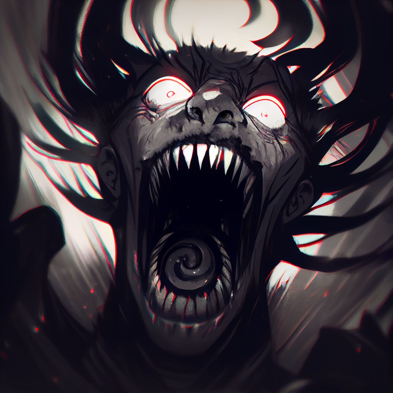 art screaming nightmare creature with long sharp teeth, Stable Diffusion
