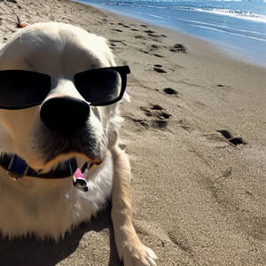 Dog Wearing A Sunglass In The Beach