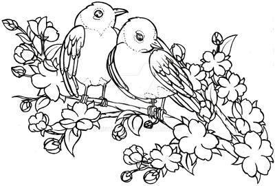 Lovebirds on Cherry Blossom Branch Tattoo