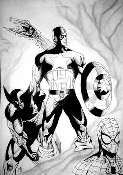 Captain America , Spidey, Wolvie and Human Torch