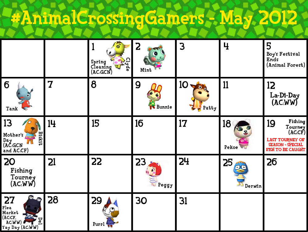 #AnimalCrossingGamers Calendar for May 2012