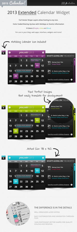 2013 (Extended) Calendar Widget v2.0