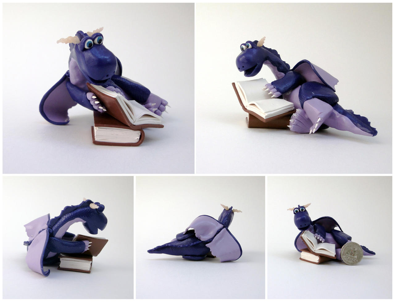 Purple dragon with books