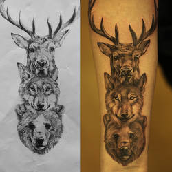 Elk Wolf Bear tattoo