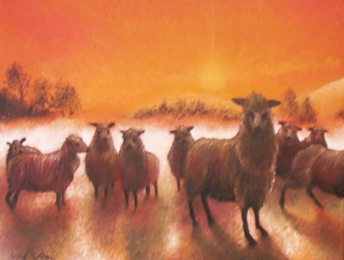 Sheep in Sunset -OILSonCanvas-