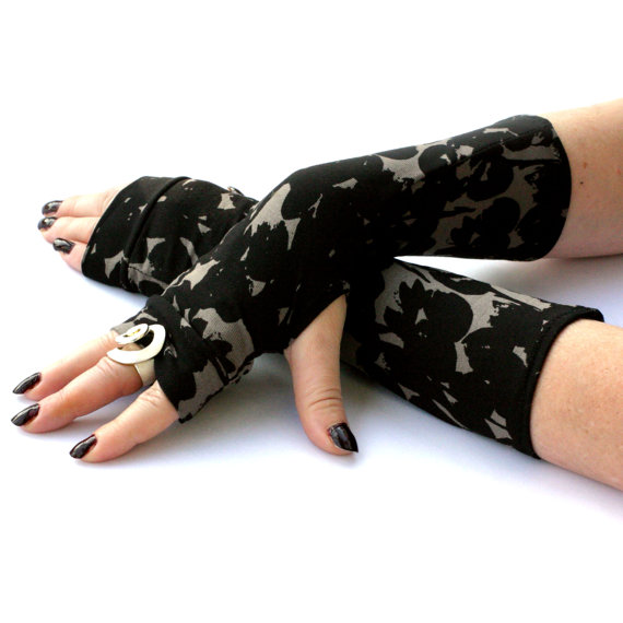 Black Camo Arm Warmers , Fingerless Gloves