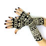 Black and Off White Tribal Fingerless Gloves