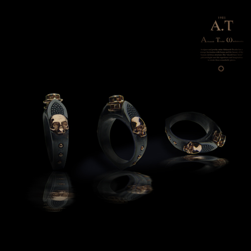 Nigrum adamas - gothic skull gold/silver ring, sku