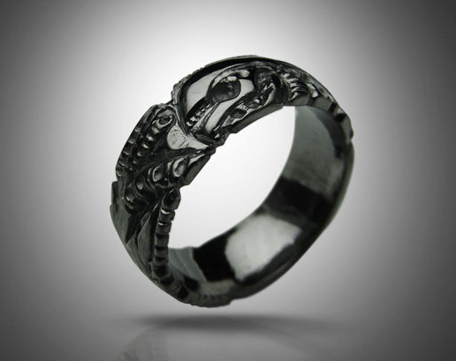BLACK GIGER - silver biomechanical ring, gothic si