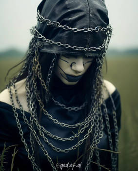Downcast lady with hood and chains