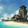 Beach and Chinese style architecture