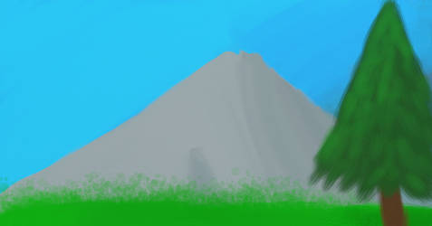 Mountain and Evergreen Tree