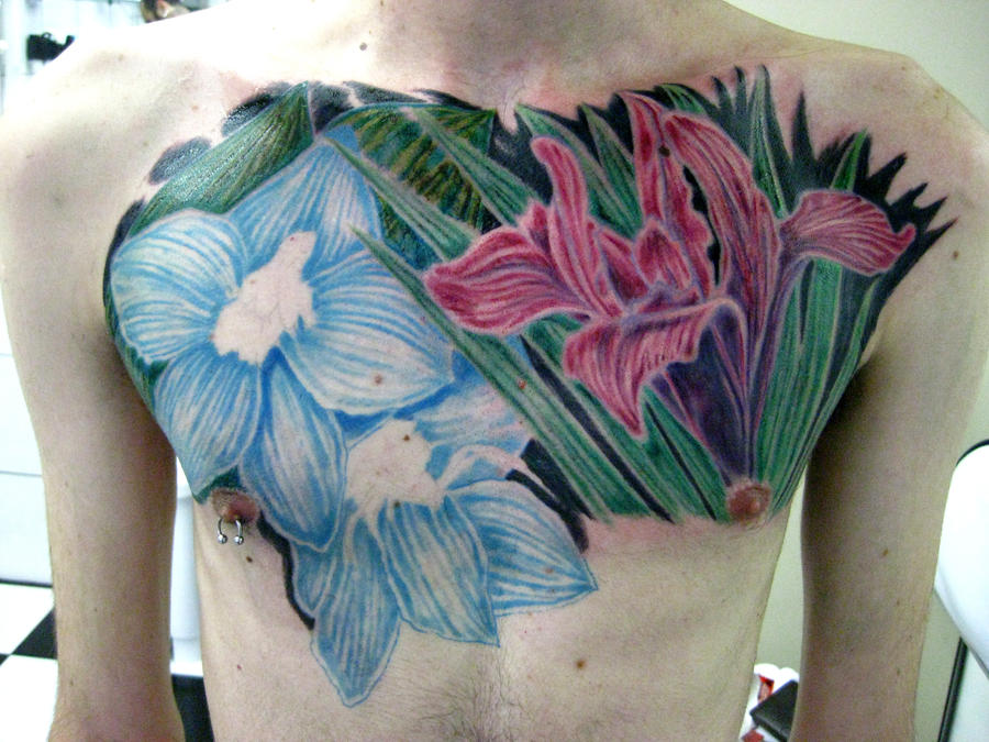Chest flowers tattoo