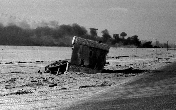 Tank with oil fire