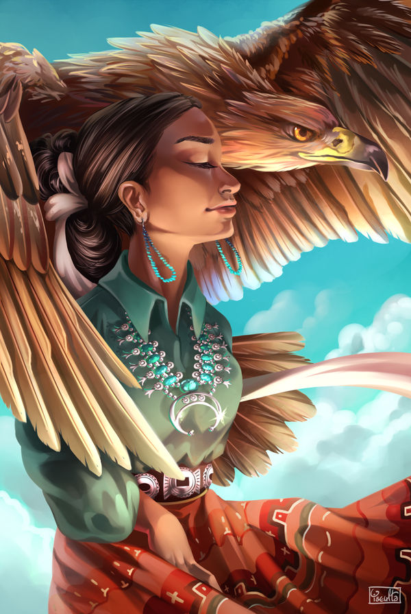 Navajo Woman with Golden Eagle by Yseulta Navajo Woman with Golden Eagle by Yseulta
