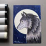 ACEO card - Wolf and the Moon