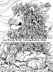 Leaf Mane Lion - Illustration for Coloring Book