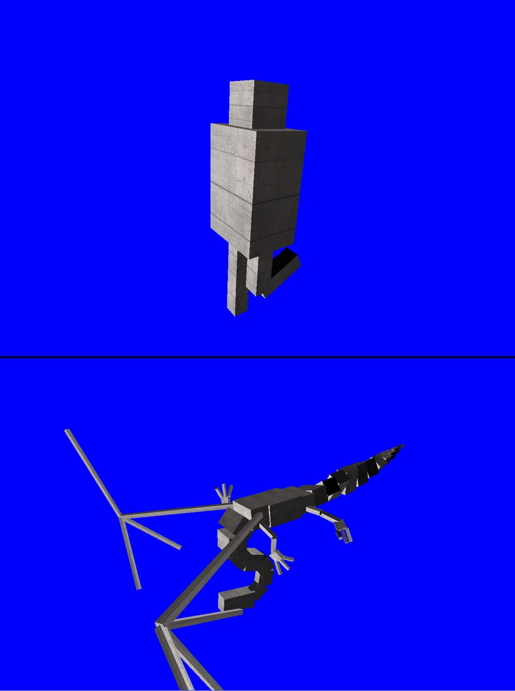 Cubeman and Dragon Skeleton