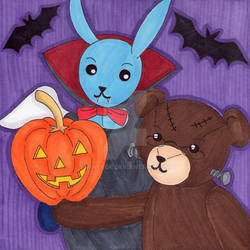 Blue Bunny and Teddy Bear Calendar October