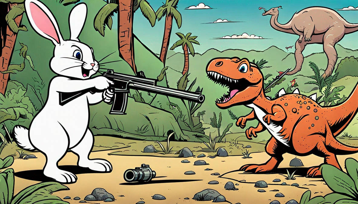 Cartoon Bunny Shooting A Gun At Dinosaurs by Biotorch-Gallery on DeviantArt