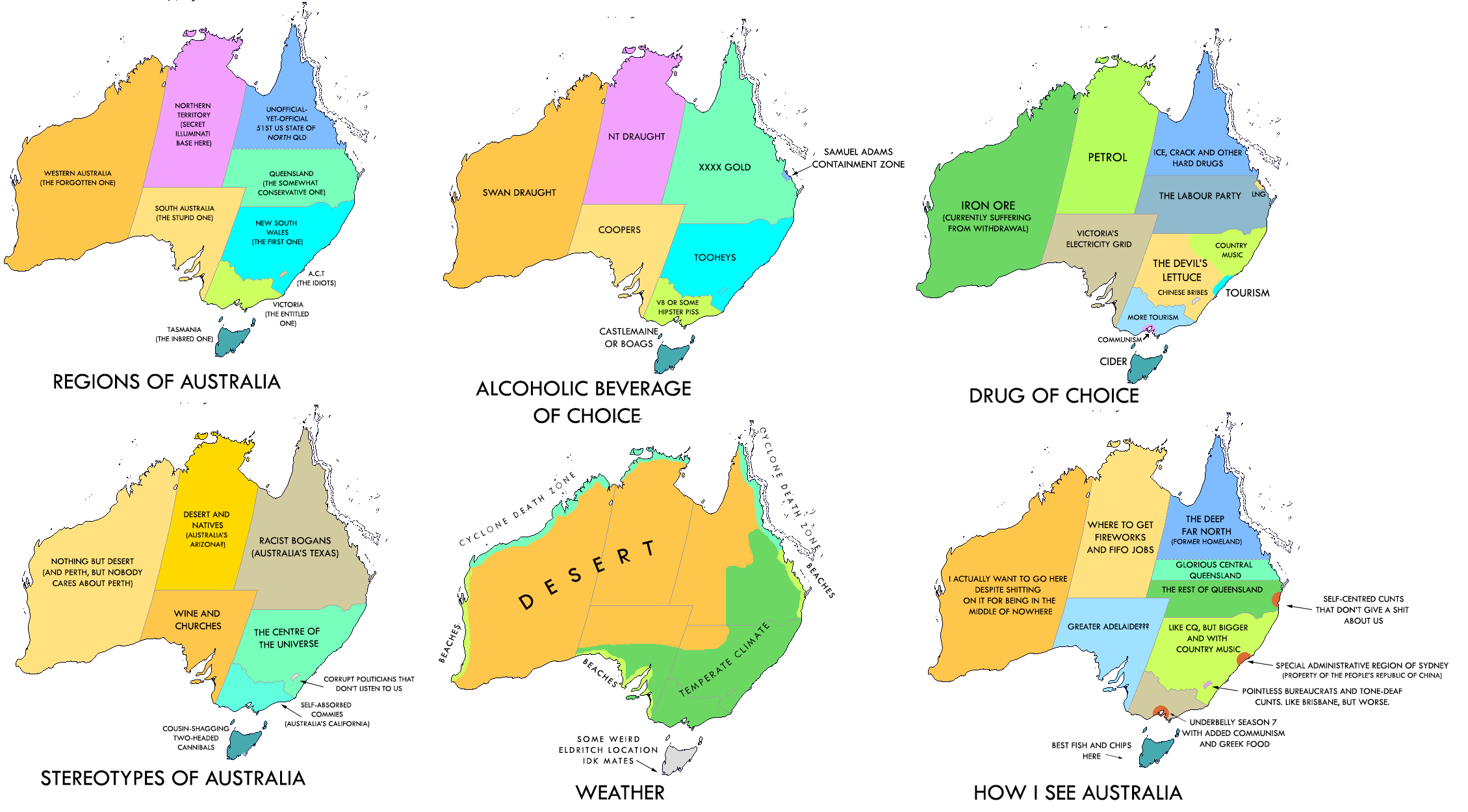 Stereotype Map of Australia by KitFisto1997 on DeviantArt