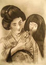 Geisha with an Ichhimatsu Doll by Lisa-Of-The-Moon