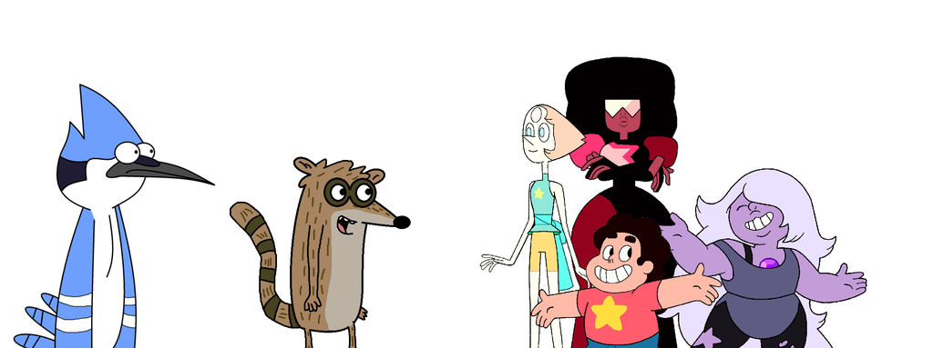 Mordecai and Rigby Meeting Steven and Crystal Gems by Fortnermations on ...